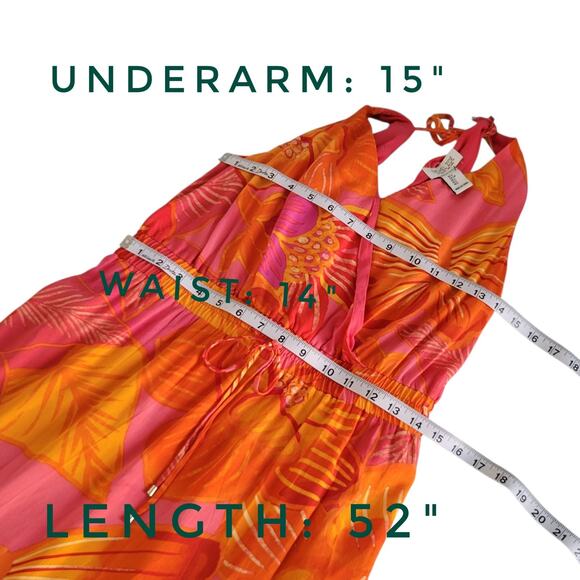 Rachel Zoe Tropical Print Butterfly Orange Pink Maxi Dress SM Vacaycore Boho - Picture 4 of 12